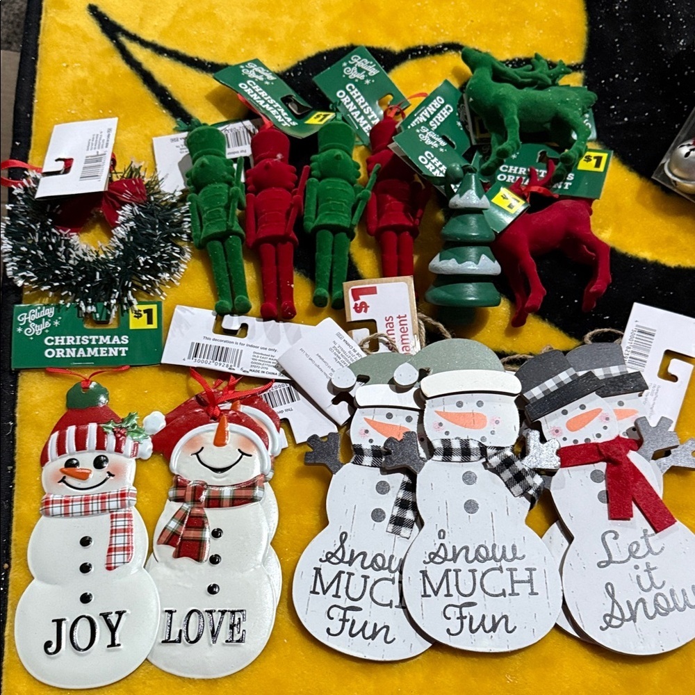 Christmas Snowman and Nutcracker Ornaments Set